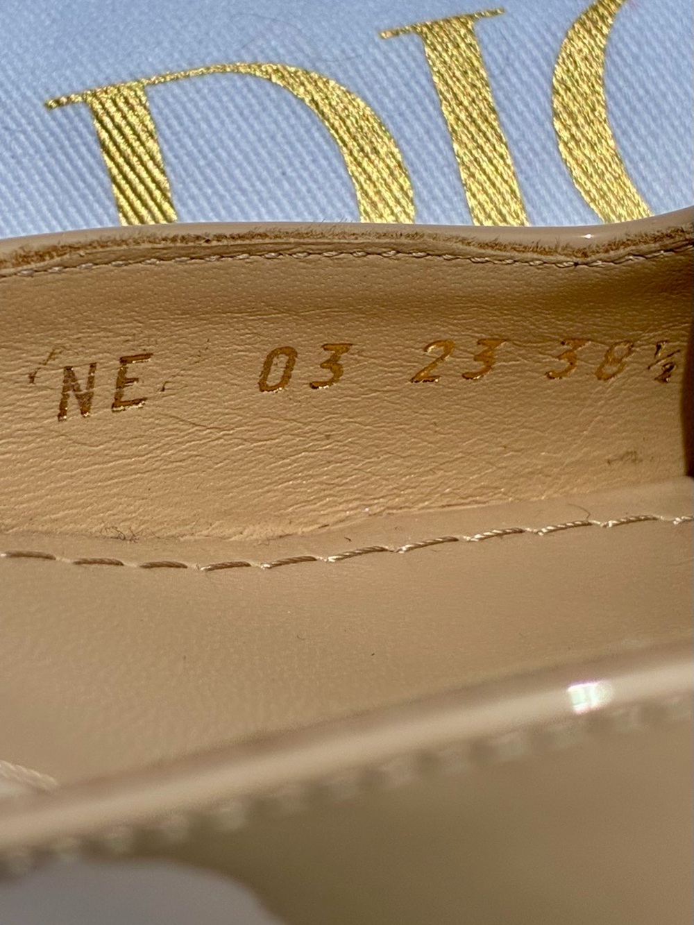DIOR DAY SLING BALLERINA PUMP NEUTRAL BEIGE CALF PAT. LEATHER LOGO SZ 38.5 NEW - Picture 14 of 16